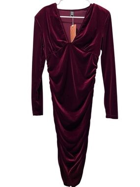 shein purple velvet dress SHEIN Cottnline Women's Velvet Deep V-neck Long Sleeve High Slit Dress, Purple